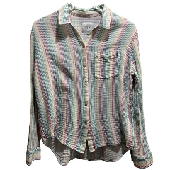 Rails Ellis Iris Gauze Long Sleeve Blouse Stripes Summer Medium - Picture 4 of 12